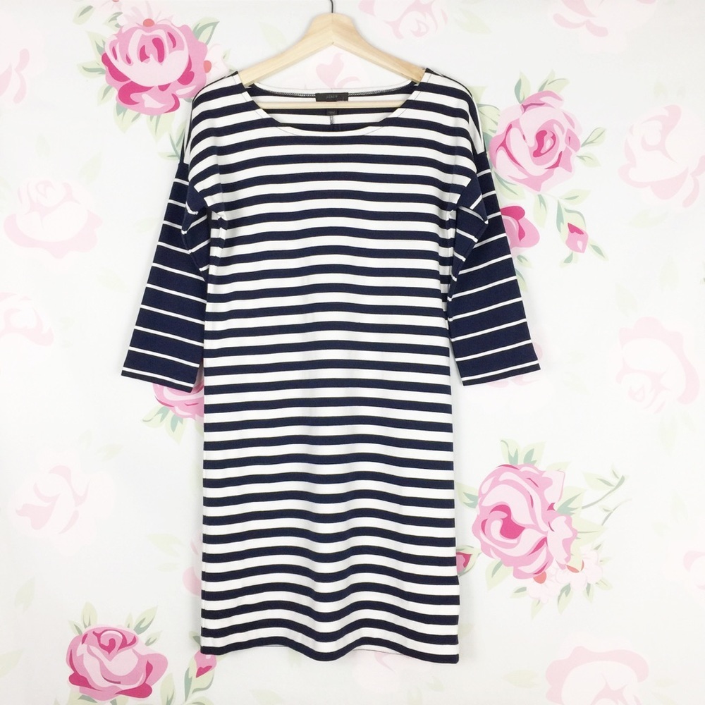 NEW J. Crew Colorblock Navy Stripe Ponte Knit Jersey  Dress XXS